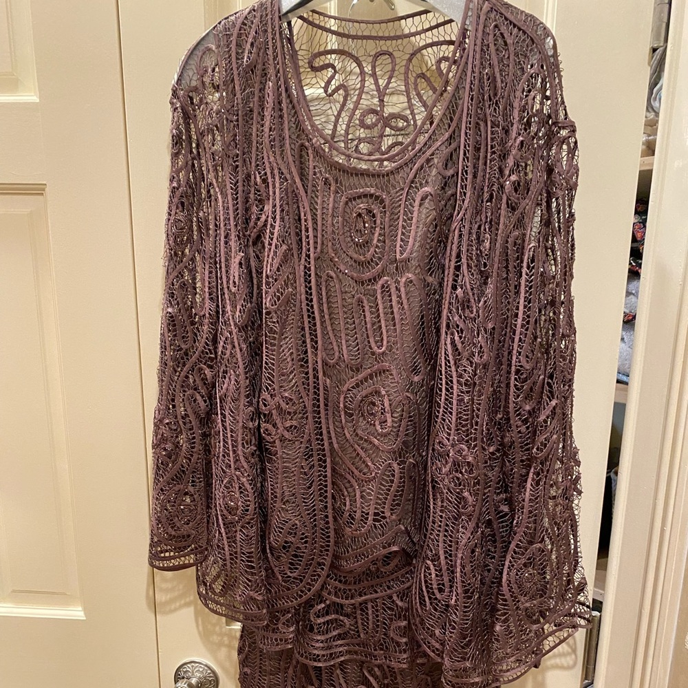 Ribbon lace three piece evening dress/gown